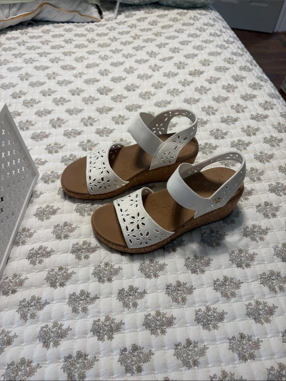Skechers White Floral Cutout Slingback Sandals